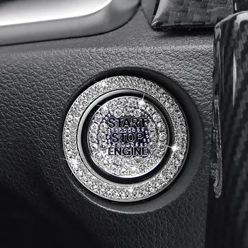 1 бр. защитно покритие на автомобила Бутон за включване стартиране на Auto Декоративни етикети с диаманти Пръстен с кристали в кръг Автомобилни аксесоари