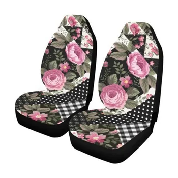 2 бр. покривала за автомобилни седалки с 3D принтом розова роза Универсален комплект автомобилни седалки, предпазни възглавници за седалки, пълно покритие за повечето автомобили