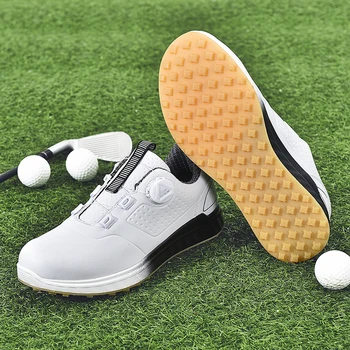 2023 Гореща разпродажба на мъжки обувки за голф, кожени маратонки за фитнес, женски мини мъжки маратонки за голф, Дамски обувки за ходене с бърз шнур Изображение 2