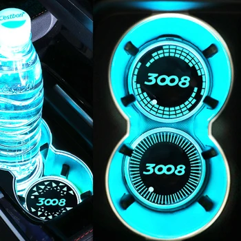 7 Цветни интелигентни led подложки за чаши, автомобилни каботажните за вода, притежатели на напитки за Peugeot 3008, икона, USB зареждане, атмосферния осветление