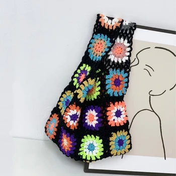 Crochet чанти в клетката, артистична жена чанта контрастни цветове, етническа принадлежност чанта ръчно плетени, ръчно выдалбливаемая чанта за плетене на една кука