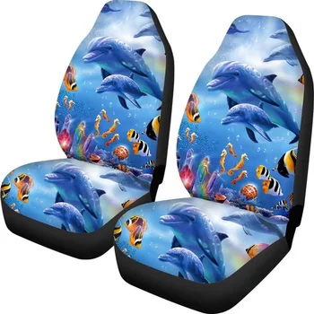 Dolphin Ocean Car Decor Седалките, само за предните седалки, за жени, комплект от 2 теми, Ковшеобразный калъф за седалка, лесно стираемый, автомобили възглавница