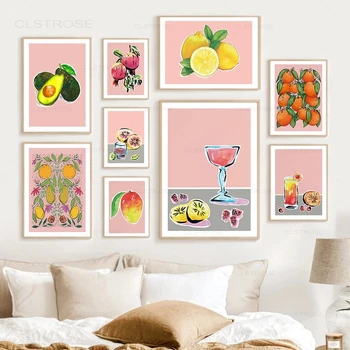 Акварелни цветни плакати с плодове, Лимон, манго, цитрусови плодове, платно, живопис, скандинавските картини за кухня, декориране на дома.