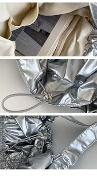 Висококачествена сгъваема чанта от изкуствена кожа, луксозна чанта през рамо за жени, елегантната нова Корейска модерна мека чанта през рамо Изображение 2