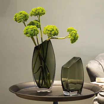 Геометрична прозрачна стъклена ваза, творчески художествени вази с наклонен уста и квадратна уста, луксозен минималистичен декор на цветя в скандинавски стил