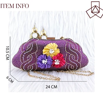 Девчачий клатч с трехцветным флорална декорация, малка чанта с дълга верига, чанта за рамо раменна