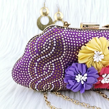 Девчачий клатч с трехцветным флорална декорация, малка чанта с дълга верига, чанта за рамо раменна Изображение 2