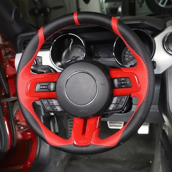 Етикети за тапицерия на волана, аксесоари за интериора на Ford Mustang 2015-2020, ABS Червен Изображение 2