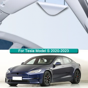 За Tesla Model S 2020-2023 Электростатическая Адсорбция Козирка На Покрива На Автомобила, Щори, Затемняющие Предното Стъкло На Капака На Люка На Покрива, Аксесоар Изображение 2