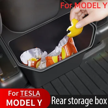 За Tesla, Модел Y TPE Задната част на Централната конзола Кутия за съхранение Органайзер Кутия с капак на кофа за Боклук Под седалката на автомобила аксесоари 2024