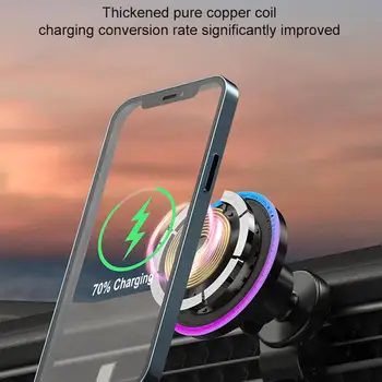 Зарядно за кола, отдушник, магнитно безжично зарядно за кола с мощност 15 W led подсветка, за iPhone 14/13/12 Бързо зареждане Изображение 2
