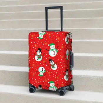 Калъф за куфара с шарени коледен снежен човек, червен, за щастлив празник, за бизнес и развлечения, за защита на куфара