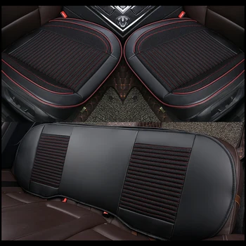 Калъф за столче за кола Универсална изкуствена кожа и лен, възглавници за седалки Отпред и отзад, Четырехсезонный мат, подходящ за повечето автомобилни седалки