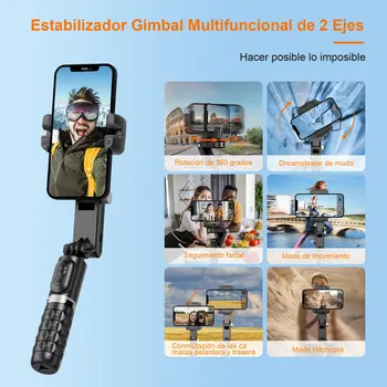 Кардан стабилизатор за смартфон, 1-Оста на Статив Bluetooth Selfie Stick с дистанционно управление и попълване подсветка на Притежателя на телефона със завъртане на 360 ° Изображение 2