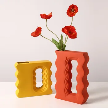 Керамична ваза за цветя Nordic Modern Моранди Геометрично изкуство Декор за кафе-сладкарница, офис, дом, хол Аксесоари за декорация на Вази