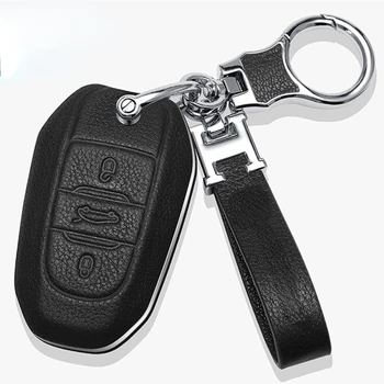 Кожена верижка за ключове Peugeot 408/508/2008/4008 5008 с 3-кнопочным смарт ключ, защитен ръкав, обтегач