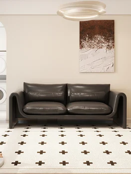 Проста комбинация за отдих в зоната на рецепцията Гостите на Италиански минималистичен кожен диван от драскотина Изображение 2