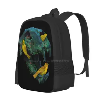 Раница Three Little Birds за училището лаптоп, чанта за пътуване, Череп на Птица, котка, Лион, природа, цветя, растения, художествена структура Изображение 2