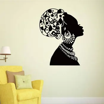 Стикер за африканската жените от племето Красива Африканска момиче Начало декор Стенно изкуство Vinyl стикер за Декорация на дома Знак на витрина на магазин A605