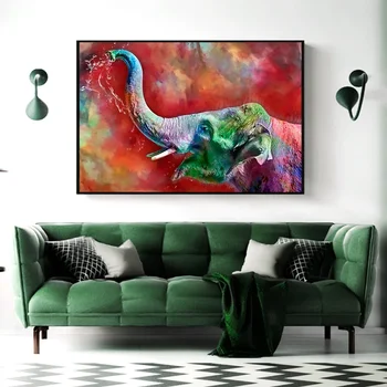 Съвременната популярна картина с животни, цветен Слон, брызгающий вода, платно за домашен интериор, монтиран на стената художествен плакат Изображение 2