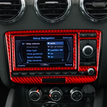 Червен Углепластиковый Ключ Кутия на Навигационния CD контролен Панел Променлив Ток Аксесоари За Интериора на Колата Стикер За Audi TT 8N 8J MK123 TTRS 08-14 Изображение 2