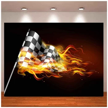 Черно-Червен Фон За Снимки Flame F1 Racing Кариран Флаг Фон Подпори За Фото Студио Банер Плакат