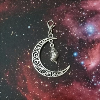 1 бр. клип във формата на луната на очарователната пряжке под формата на миди с омар, метална бижутерия цвят антични сребро, аксесоари за бижута Ocean Jewelry Изображение 2