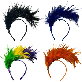 1 бр. Цветни превръзка на главата от пера, женски преувеличени ленти за коса, прическа, подпори за изпълнения на сцената на фестивала карнавального