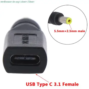 1 брой USB 3.1 Type C USB-C Женски до 5,5 mm x 2,5 мм мъжки жак адаптер за постоянен ток за зареждане Изображение 2