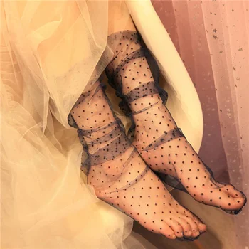 1 чифт секси дантелен чорапи на точки, женски прозрачни мрежести чорапи до глезена на крака, женски-тънки чорапи принцеса от тюл, дамски чорапи Meias