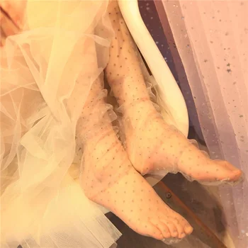 1 чифт секси дантелен чорапи на точки, женски прозрачни мрежести чорапи до глезена на крака, женски-тънки чорапи принцеса от тюл, дамски чорапи Meias Изображение 2