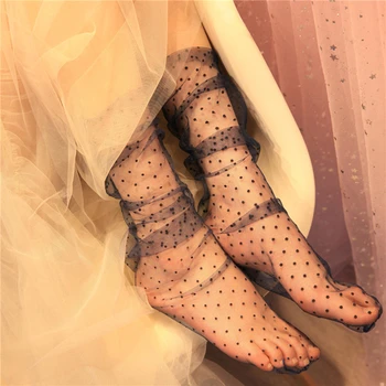 1 чифт секси дантелен чорапи на точки, женски прозрачни мрежести чорапи до глезена на крака, женски-тънки чорапи от тюл Принцеса, Женски Meias Изображение 2