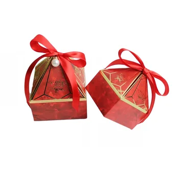 10 бр. подарък кутии с форма на диамант, опаковъчни кутии за рожден ден, сватбени партита, сладки книга ваучър за подарък пакет, мраморна кутия за бонбони с панделка