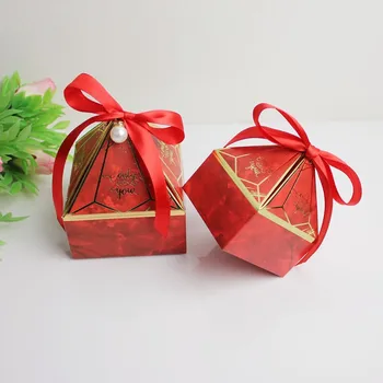 10 бр. подарък кутии с форма на диамант, опаковъчни кутии за рожден ден, сватбени партита, сладки книга ваучър за подарък пакет, мраморна кутия за бонбони с панделка Изображение 2
