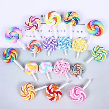100шт Спирала преливащи кабошоны от полимерна глина Beauty Kawaii Lollipop Candy Flatback за центъра за украса на телефон САМ Crafts