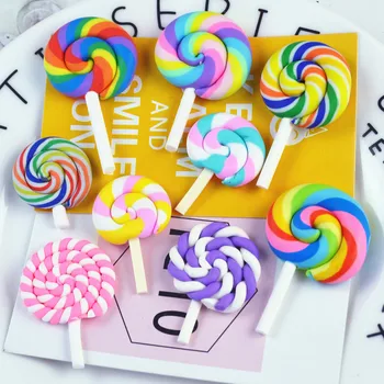 100шт Спирала преливащи кабошоны от полимерна глина Beauty Kawaii Lollipop Candy Flatback за центъра за украса на телефон САМ Crafts Изображение 2