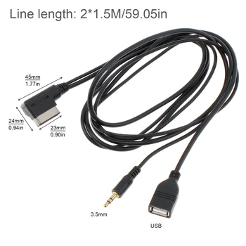 140 см, 3.5 мм жак Aux In MDI AMI MMI AUX кабел Аудио Музикален интерфейс за адаптер Конектор, подходящи за Audi/VW с USB зареждане Изображение 2
