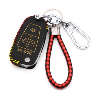 1x Калъф за ключове от телешка кожа за камион ДАФ 106, 3 бутона, държач за ключодържател, аксесоари за ключове, защитна чанта във формата на миди