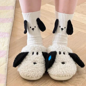 2 бр. Сладки чорапи с собачьими уши, дишаща корейската версия, Японски забавни черно-бели чорапи със средна дължина, многослойни чорапи, есенна мода