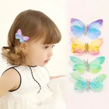 2 елемента Нови прекрасни заколок-пеперуди от Органза за малки момичета Принцеса Ръчно изработени Шипове-Фиби Шапки Детски Аксесоари за коса