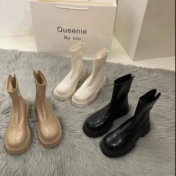 2022 нови Обувки На платформа, Дамски Обувки С кръгло бомбе с цип, Пролет-Есен, Модни Дамски Ботильоны Botines De Mujer, Обувки на 