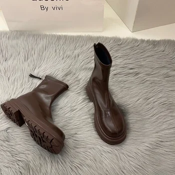 2022 нови Обувки На платформа, Дамски Обувки С кръгло бомбе с цип, Пролет-Есен, Модни Дамски Ботильоны Botines De Mujer, Обувки на 