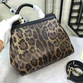 2023 Дамски квадратна кожена чанта голям капацитет, дизайнерска чанта, флип-надолу чанта с леопардовым принтом, мода, нова серия