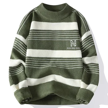 2023 Корейски Есенно-Зимния Нов Мъжки Пуловер В Модерна Райета, Свободно Удобен Пуловер, Висококачествени Меки Ежедневни Мъжки Пуловери Crochet
