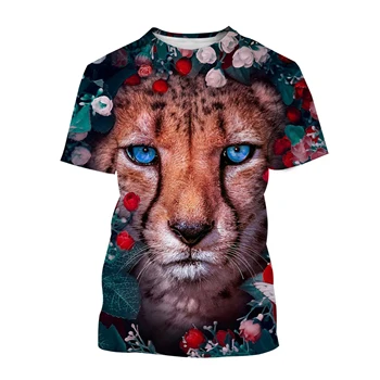 2023 Нова мода Гепард Животно Леопардовый Разпечатки За мъже и жени, Ежедневни тениски с 3D принтом и къси ръкави