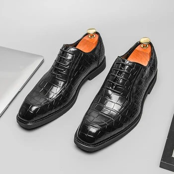 2023 НОВИ Мъжки Бизнес обувки-броги, Висококачествена Реколта обувки От естествена кожа С Остри пръсти, Мъжко Официално облекло, Оксфордские обувки 38-46 Изображение 2