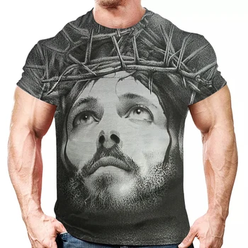 2023 Реколта Мъжка тениска Jesus 3d Ретро С Къс ръкав, Тениски, Мъжки Дрехи, Лятна Дишаща Спортна Градинска Тениска С Кръгло деколте