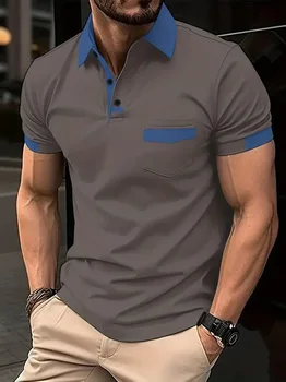 2024 лятна нова мъжки ежедневни бизнес Поло риза с къси ръкави, модна тениска с ревера, Дишаща риза с къси ръкави, мъжки дрехи Изображение 2