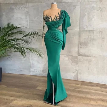 2024 Официално Саудовское Вечерна рокля С Асиметрични Дълги Ръкави И Прозрачно Деколте, Реколта Апликации Рокля-калъф за Бала, Арабско Vestidos de fiesta