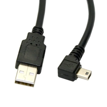 2X1, 8 м Mini USB Type B 5Pin мъжки кабел за прехвърляне на данни под ъгъл 90 градуса наляво към USB 2.0 Черен цвят Изображение 2